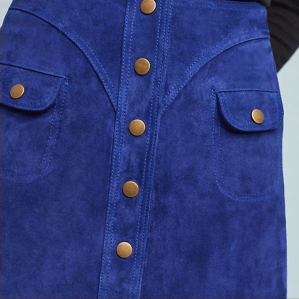ANTHROPOLOGIE Blue Suede Skirt 6 $199 - Picture 2 of 4